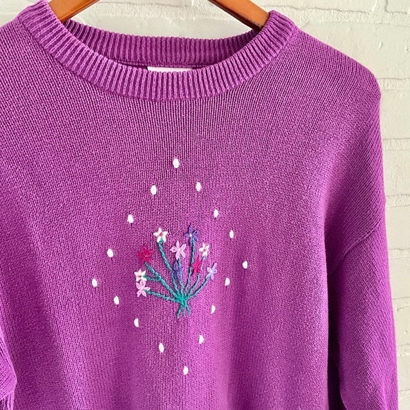 Vintage 3D Knit Sweater Pink Dainty Floral Embroidery Cotton/angora/wool L - Picture 2 of 10